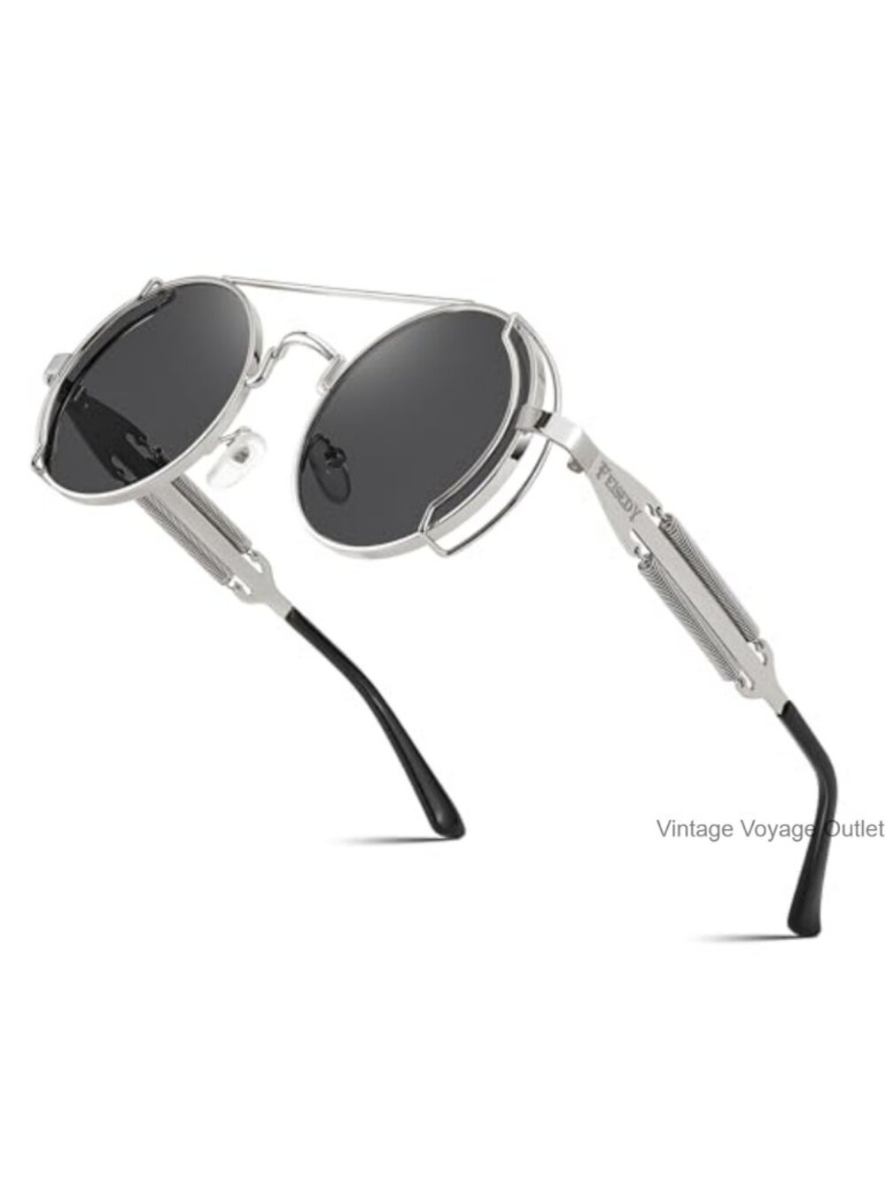 Retro Steampunk Round Metal Frame Aviator Sunglasses UV400 HD Lens